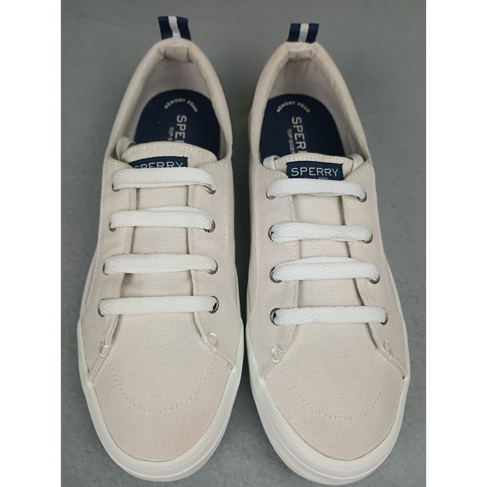 Sperry Crest Vibe Oatmeal Beige Canvas Slip On Sneakers Memory Foam Mens 10.5